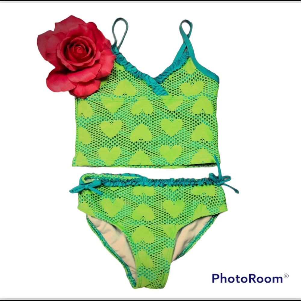 Lemon Kiss Lime Green Heart Print 2-piece size 7